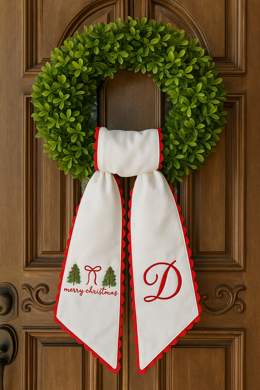 Merry Christmas with Initial wreath sash