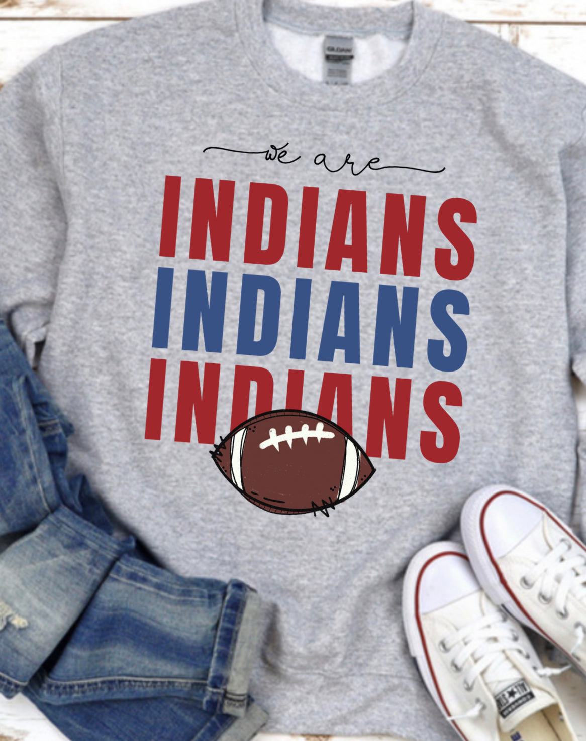 Indians football tee or crew school spirit
