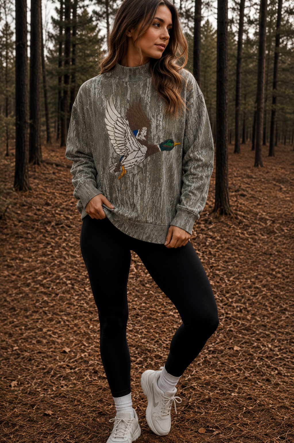 Bottomland Mock Neck embroidered Mallard