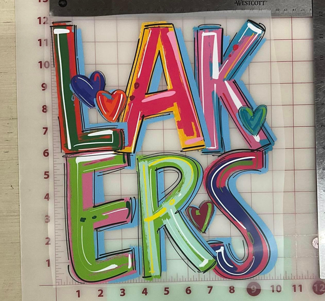 Lakers on grey tee or crew school spirit