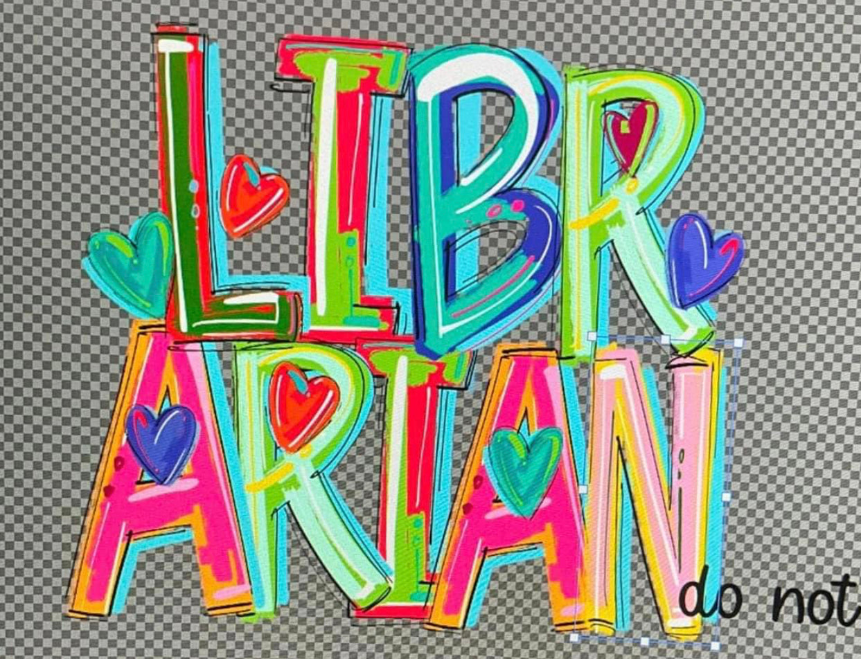 Librarian on grey tee or crew