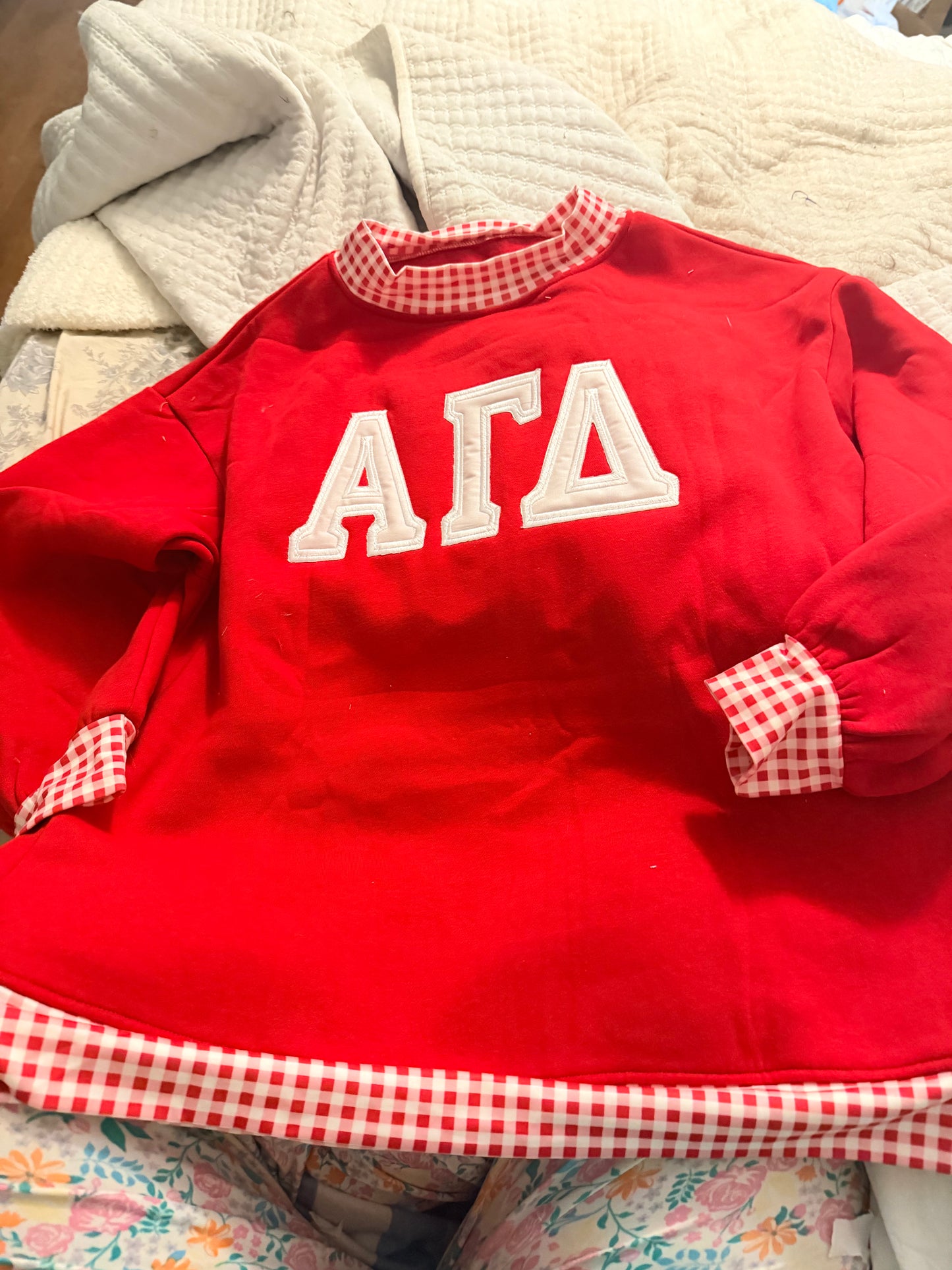 AGD red with gingham mock neck