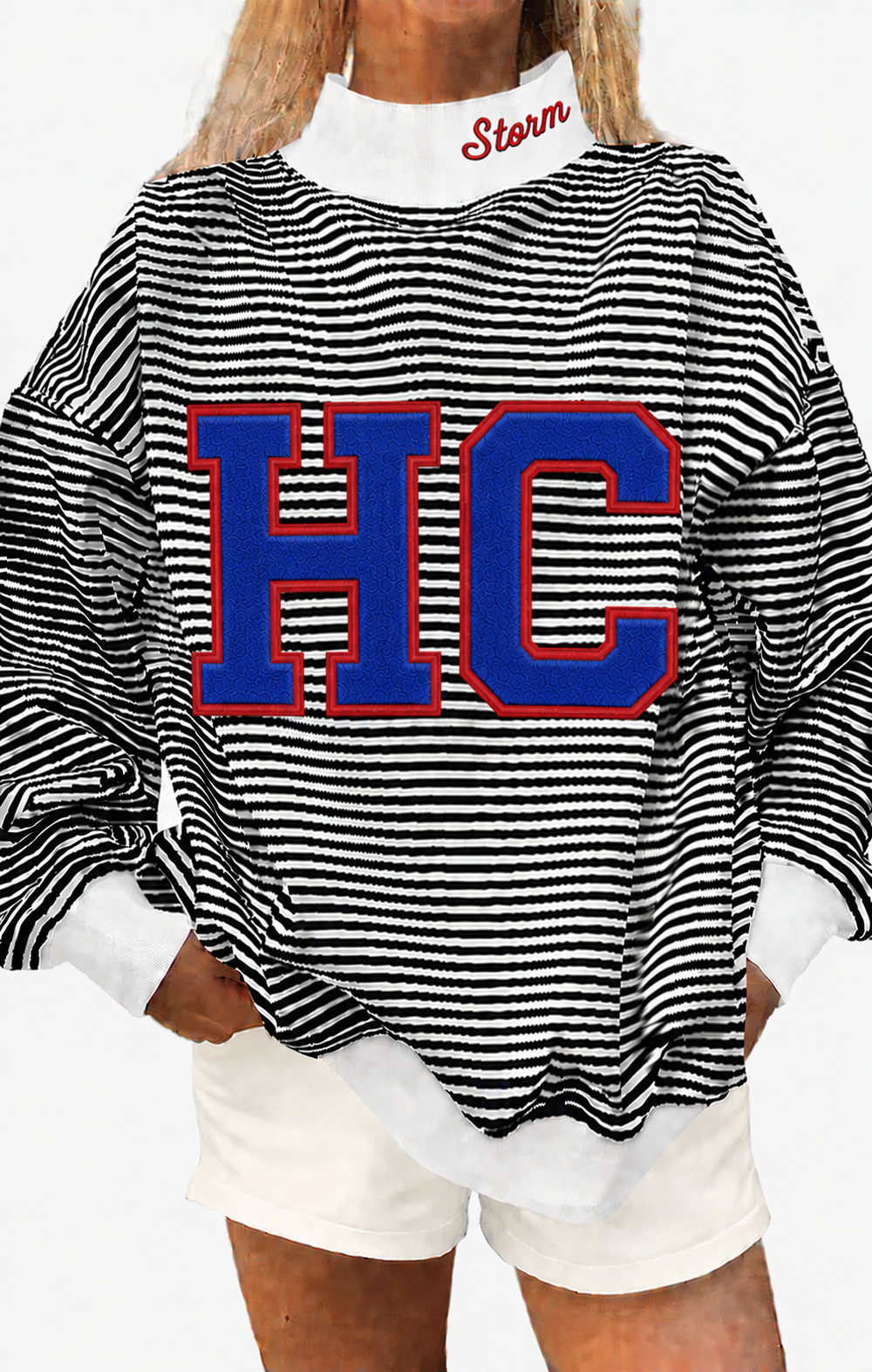 Black white stripe mock neck Hopkins Central Storm with cotton fabric, photo is mock up to show idea