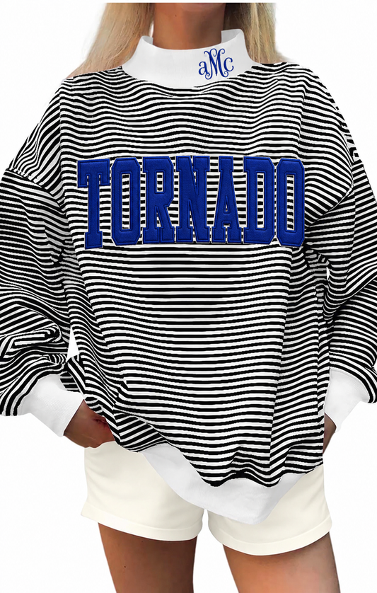 Black white stripe mock neck Tornado appliquéd with cotton fabric, photo is mock up to show idea