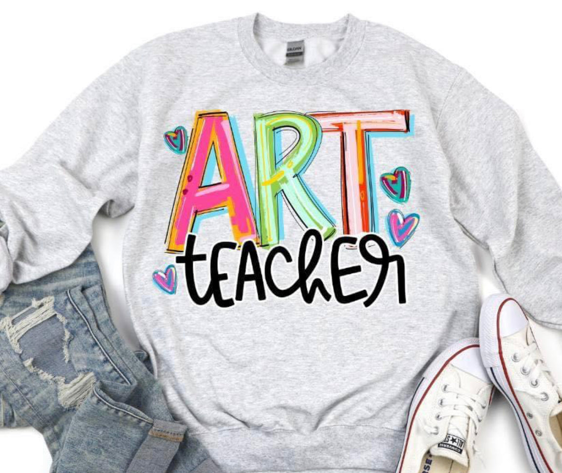 Art Teacher on grey tee or crew