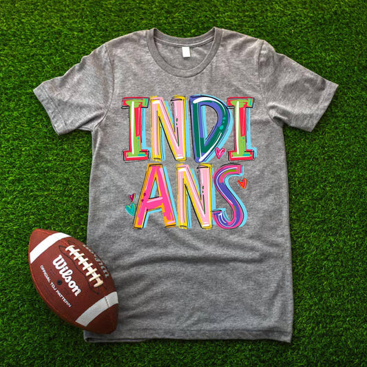 Indians on grey tee or crew school spirit