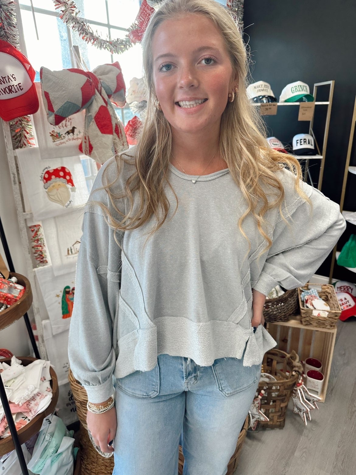 Grey pull over hooded top