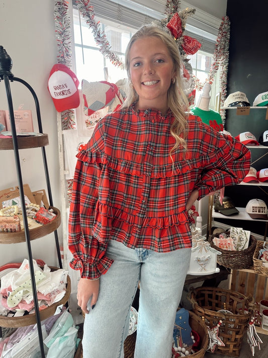 Christmas Plaid long sleeve top
