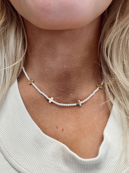 Water resistant Pear Gold cross Necklace