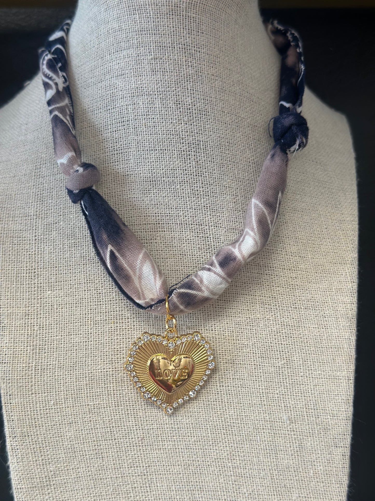 Heart Charm scarf necklace Blue