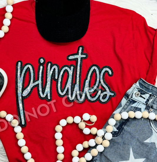 Pirates on Black sequin T-shirt or crewneck spirit wear