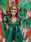 Green Satin Puff sleeve dress