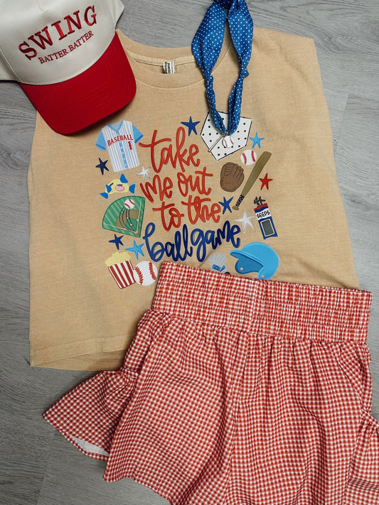 Take Me Out to the Ballgame Red Gingham shorts