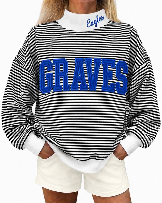 Black white stripe mock neck Graves Eagles appliquéd with cotton fabric, photo is mock up to show idea