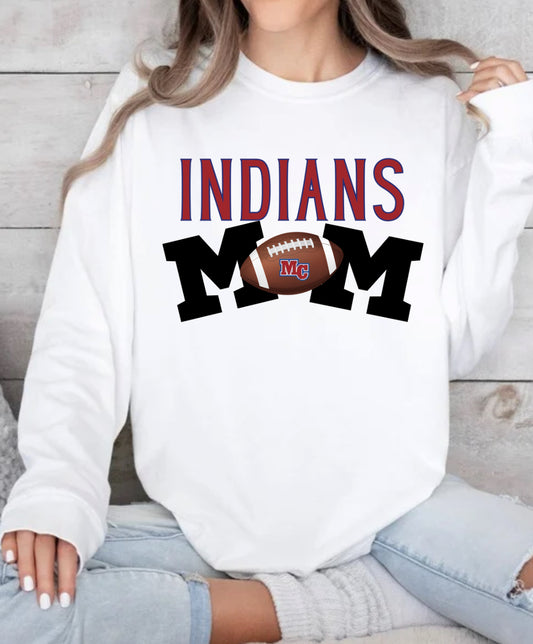 Indians football mom tee or crew school spirit