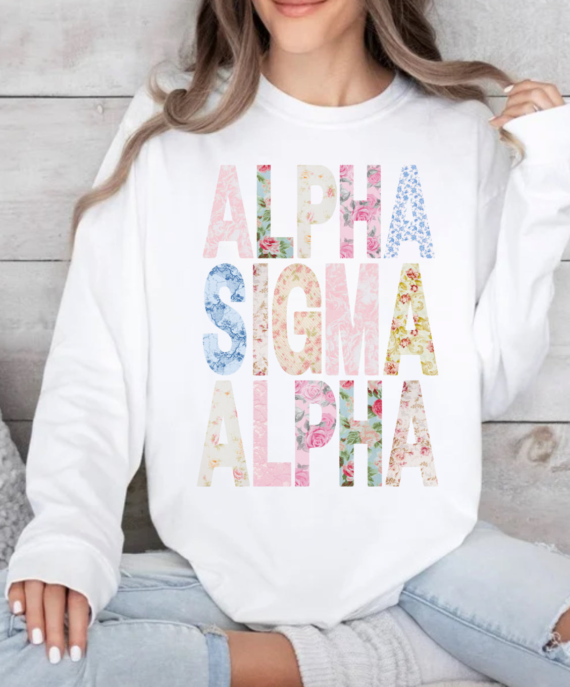 Alpha Sig floral on black or white add color in notes spirit wear