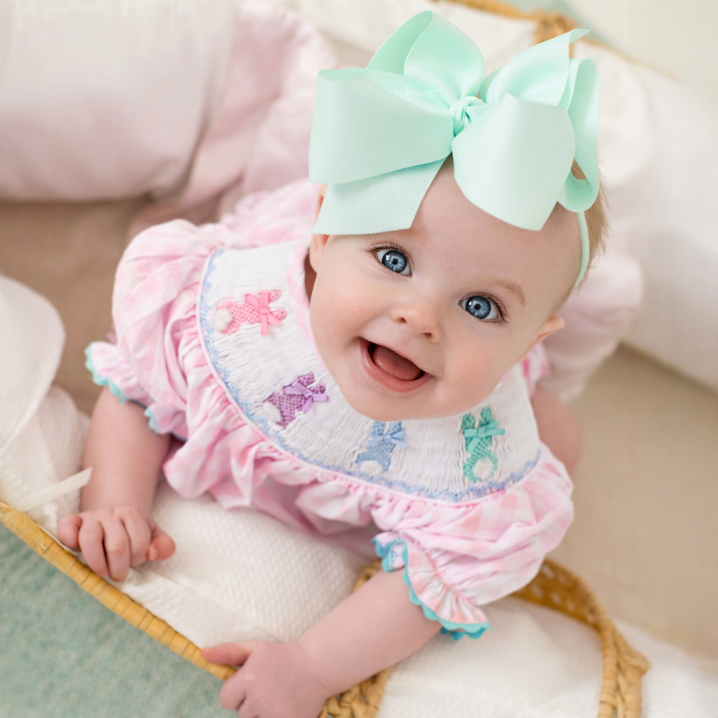 Smocked Pink Bunny Bubble