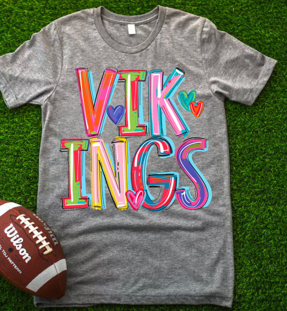 Vikings on grey tee or crew school spirit