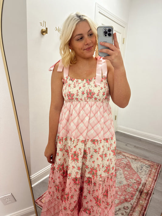 Floral Maxi with Satin Bow Straps