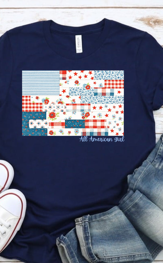 Faux Quilted Flag All American Girl