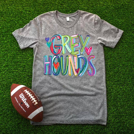 Greyhounds on grey tee or crew school spirit