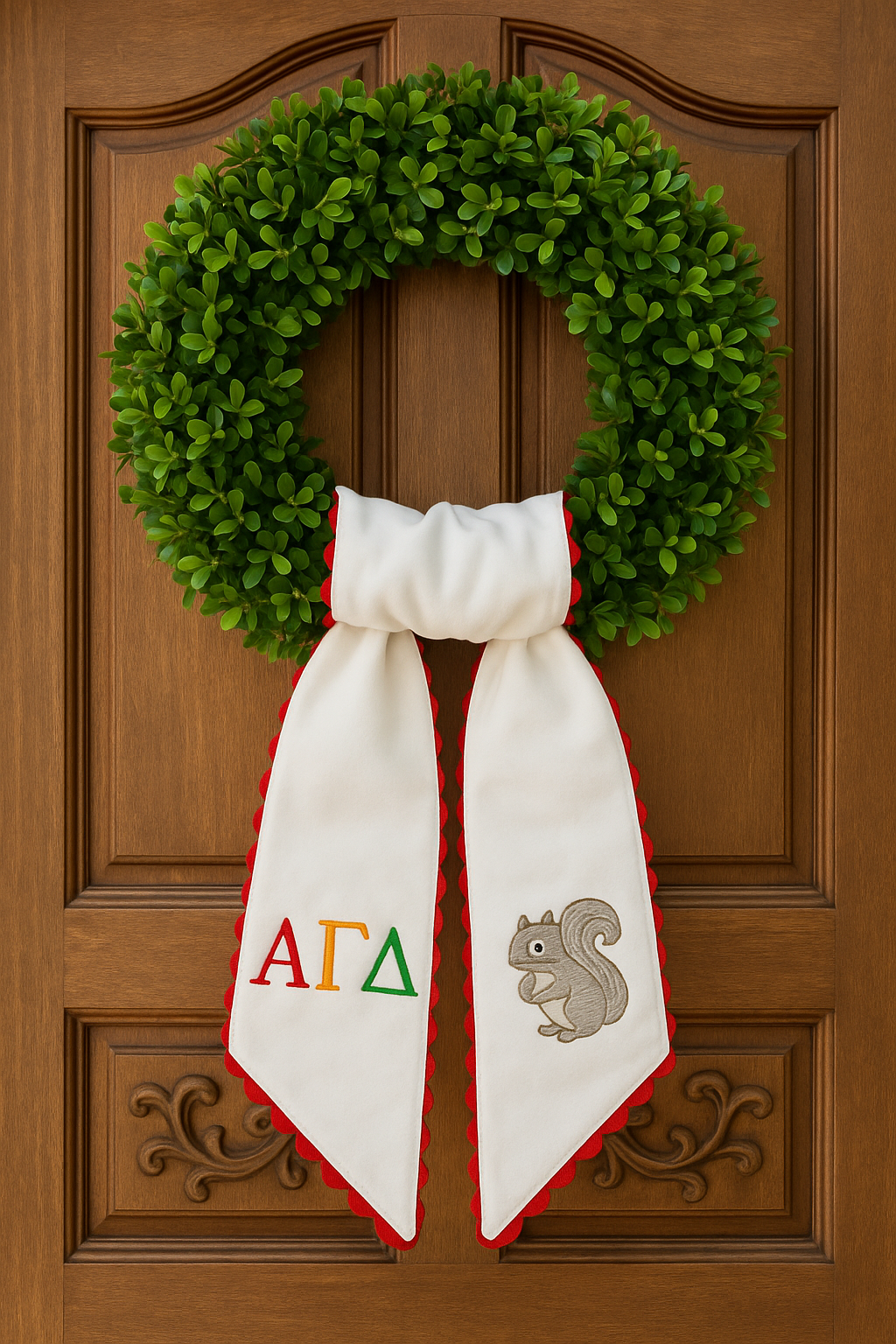 Alpha Gam with Squirrel Wreath Sash