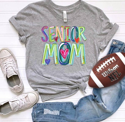 Senior Mom on grey tee or crew