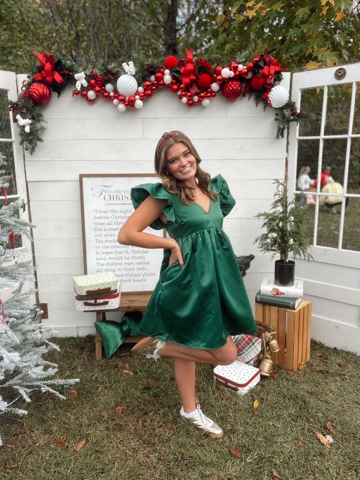 Green Satin Puff sleeve dress