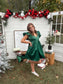 Green Satin Puff sleeve dress