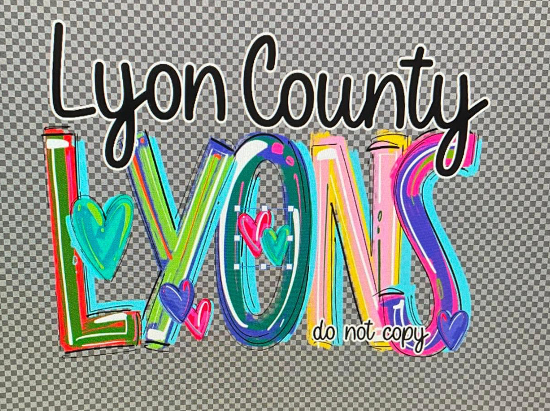 Lyon county Lyons on grey tee or crew school spirit