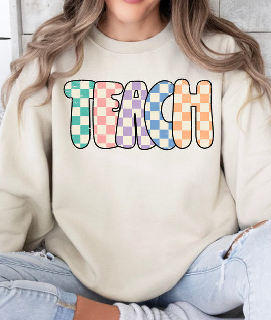 Teach checkered tee or crew