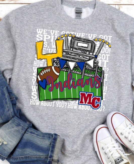 Indians football tee or crew school spirit