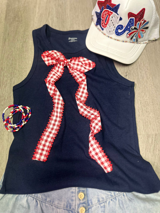 Bow tank top red gingham ribbon