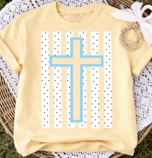 Cross with polka dots on butter yellow