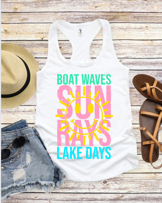 Boat Waves Sun Rays Lake Days tank or T-shirt