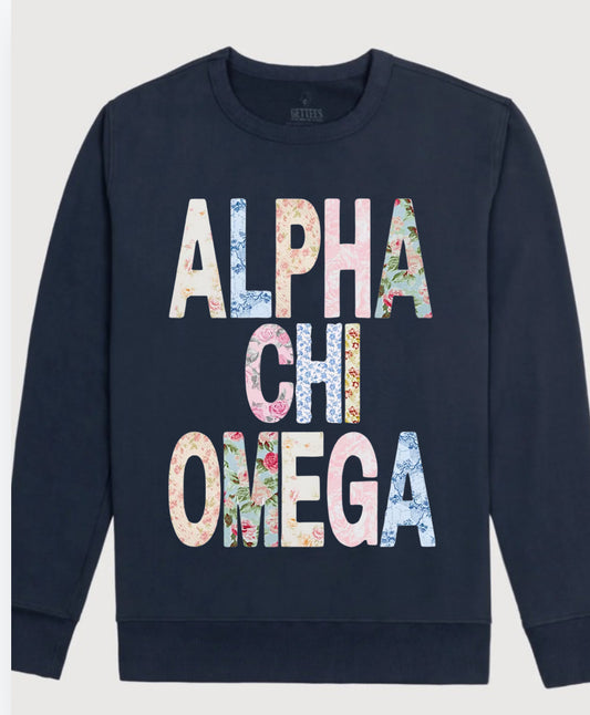 Alpha Chi floral on Navy spirit wear