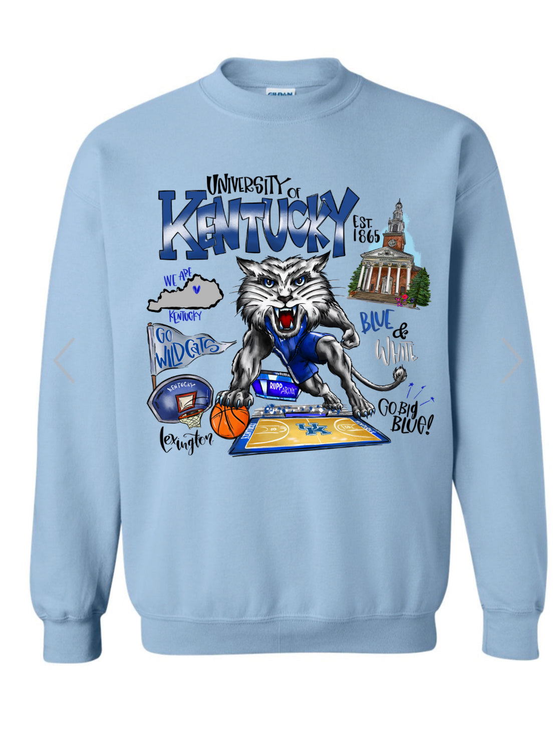 Kentucky Collage on baby blue spirit wear