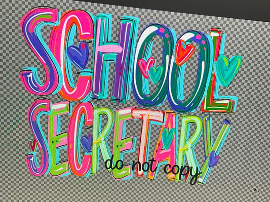 School Secretary on grey tee or crew
