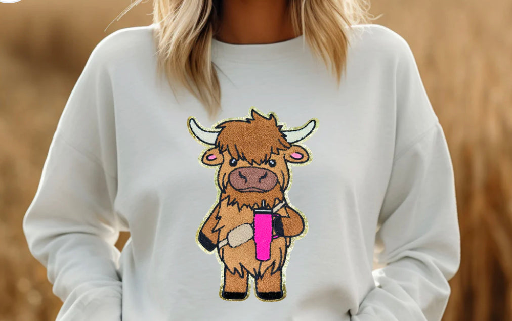 Chenille Highland Cow crewneck