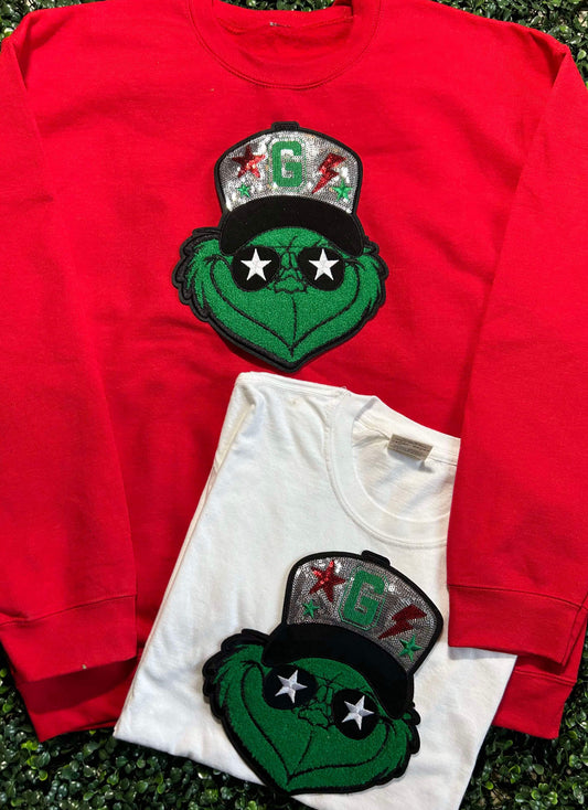 Sequin Grinch With Hat crewneck Christmas