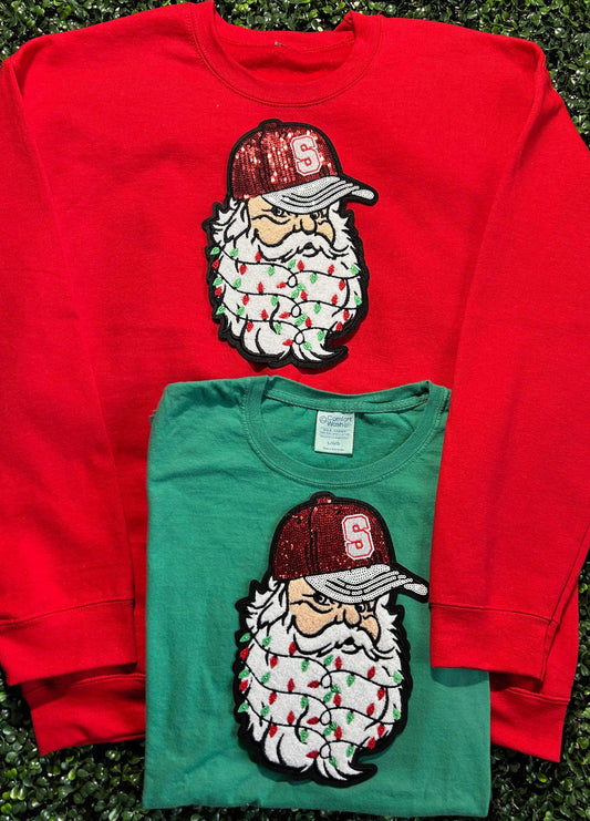 Sequin Santa With Hat crewneck Christmas