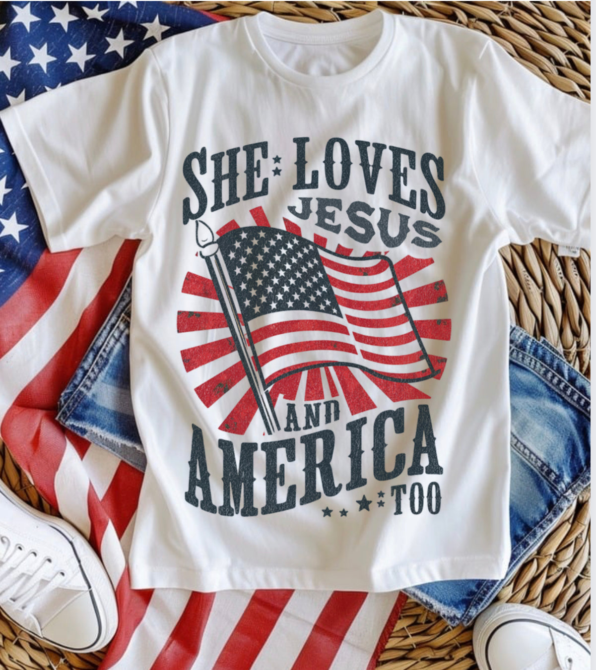 She Loves Jesus and American too t-shirt