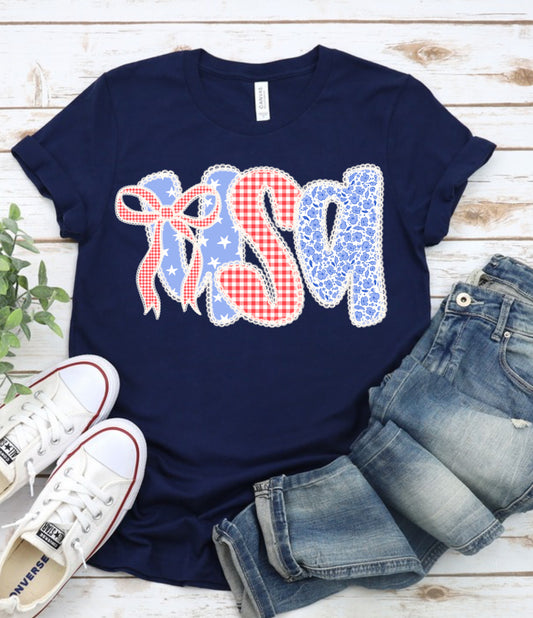 USA Faux Lace Detail graphic tee