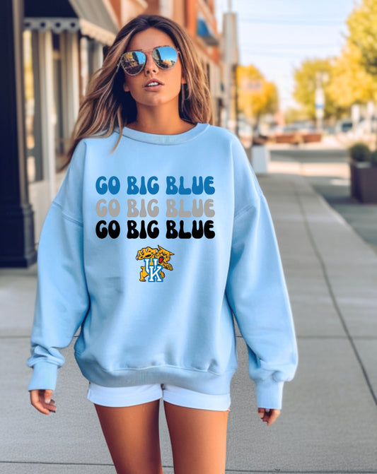 Go Big Blue tshirt or crewneck Spirit Wear on baby blue