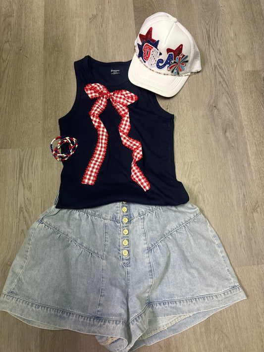 Bow tank top red gingham ribbon