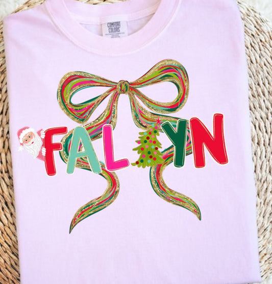 Christmas Name with bow tshirt or sweatshirt