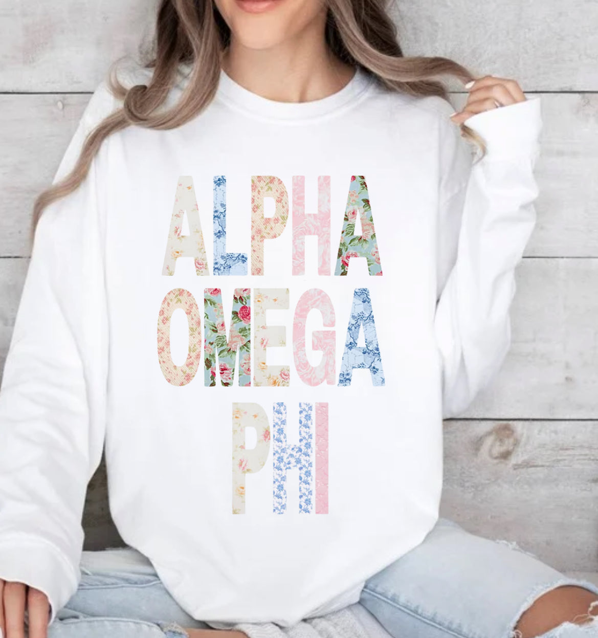 Alpha Omicron phi floral on white spirit wear