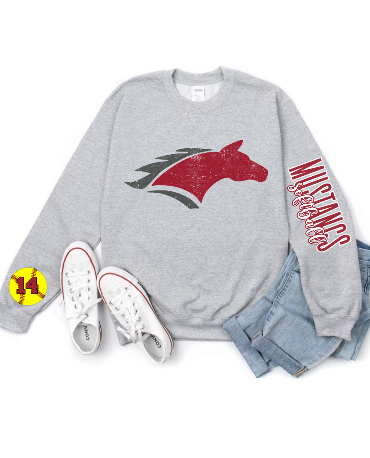 Custom Number softball Mustangs