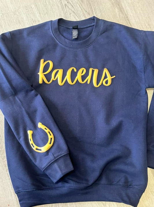 Navy Puff Racer crew with Horseshoe Sleeve spirit wear