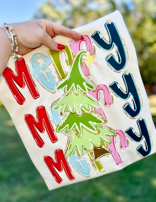 Merry Merry Merry Tree Christmas T-shirt or Sweatshirt